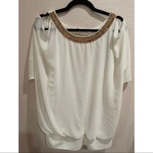 White with Gold Jewels Blouse - Forever 21